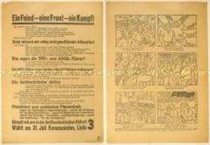 Antinationalsozialistischer programmatischer Wahlaufruf der Kommunisten gegen Diktatur und Papen-Regierung anlässlich der Reichstagswahl 1932 und Aufruf zum Kampf in der Antifaschistischen Aktion in 6 Bildern (Rs)