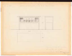 Reichsluftfahrtministerium, Berlin: Großer Speisesaal L3, Anrichtetische: Ansichten, Grundriss [1:10]