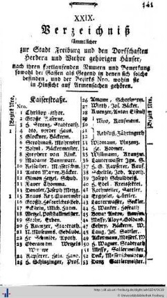 Verzeichniß sämmtlicher zur Stadt Freiburg ... gehörigen Häuser