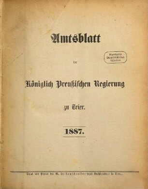 Amtsblatt der Bezirksregierung zu Trier. 1887