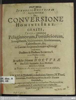 Synopsis doctrinae de conversione hominis irregeniti