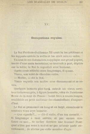 XV. Occupations royales