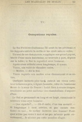 XV. Occupations royales