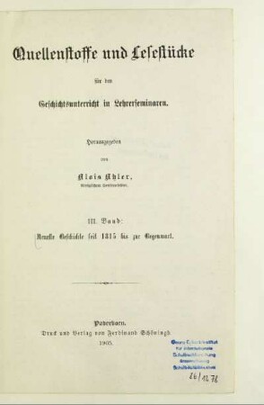 Bd. 3: Neueste Geschichte seit 1815 bis zur Gegenwart