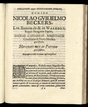 Perillustri atque Generosissimo Domino, Domino Nicolao Guilielmo Beckers [...]