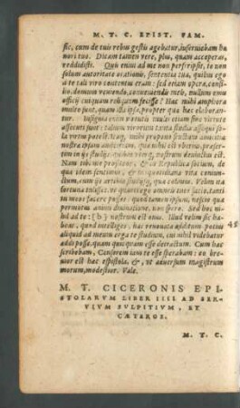 M. T. Ciceronis Epistolarum Liber IIII Ad Servium Sulpitium, Et Caeteros.