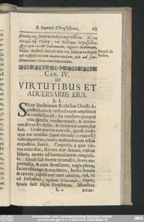 Cap. IV. De Virtutibus Et Aduersariis Eius.