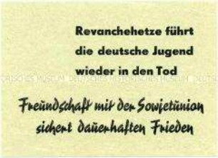 Handzettel der SED Berlin (West) mit einer Parole aus dem Kalten Krieg