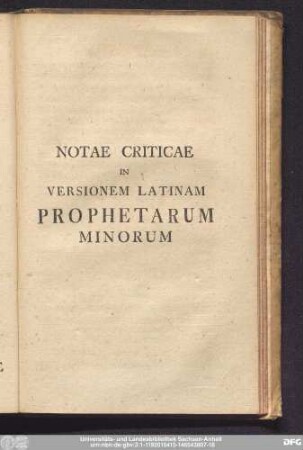 Notae Criticae In Versionem Latinam Prophetarum Minorum