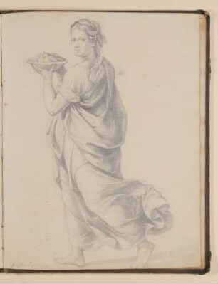 Eine Frau, zwei Tauben als Opfergaben darbringend, Kopie nach Giulio Romano [aus einem Skizzenbuch von unbekannter Hand, evtl. des Louis Thomassin]