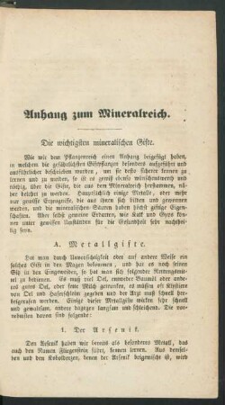 Anhang zum Mineralreich. Die wichtigsten mineralischen Gifte.