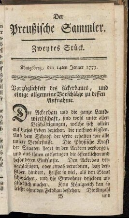 Zweytes Stück. Königsberg, den 14ten Jenner 1773.