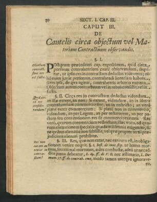 Caput III. De Cautelis circa obiectum vel Materiam Contractuum observandis.