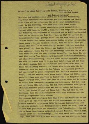 Entwurf zu einem Brief an Lady Norton