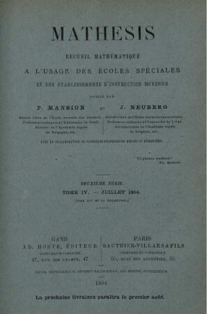DEUXÈME SÉRIE. TOME IV. - JUILLET 1894.