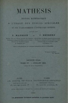 DEUXÈME SÉRIE. TOME IV. - JUILLET 1894.