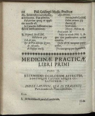 Pars II. Recensens Oculorum Affectus, Eorumque Causas Atque Curationem.