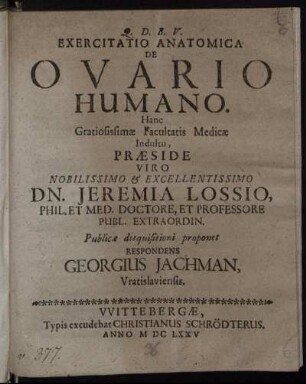 Exercitatio Anatomica De Ovario Humano