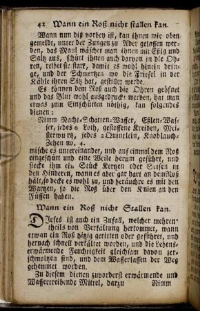 Wann ein Roß nicht Stallen kan. - Allerley Geschwulsten der Roße.
