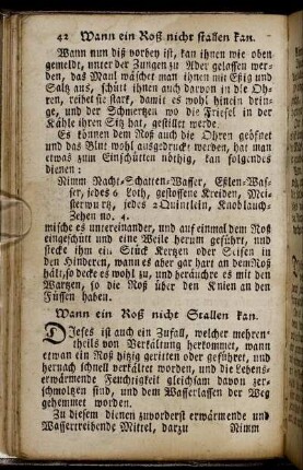 Wann ein Roß nicht Stallen kan. - Allerley Geschwulsten der Roße.