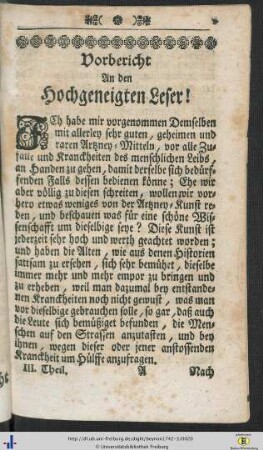 Vorbericht an den Hochgeneigten Leser!