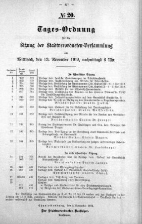 Tages-Ordnung No. 20 (292-313), 13. November 1912