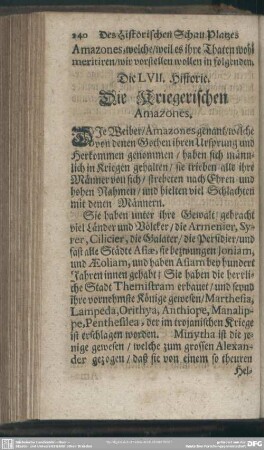 Die LVII. Historie. Die Kriegerischen Amazones