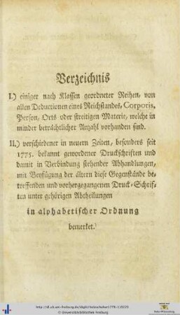 Verzeichnis von allen Deductionen eines Reichstandes