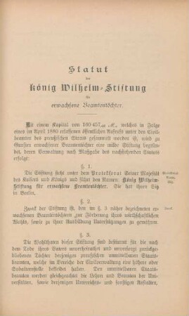 Statut der König Wilhelm-Stiftung für erwachsene Beamtentöchter