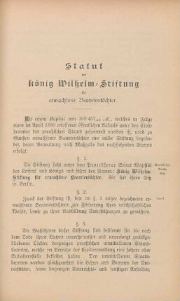 Statut der König Wilhelm-Stiftung für erwachsene Beamtentöchter