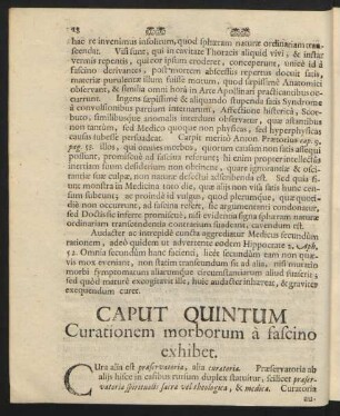 Caput Quintum Curationem morborum a fascino exhibet
