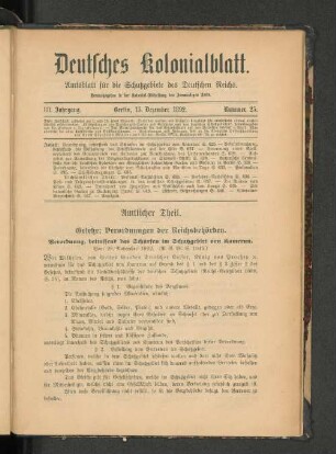 Verordnung, betreffend das Schürfen im Schutzgebiet von Kamerun.