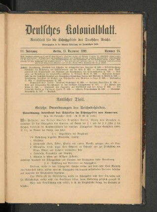 Verordnung, betreffend das Schürfen im Schutzgebiet von Kamerun.