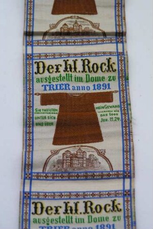 Seidenband mit 6 gleichen Andenkenbilder zur Ausstellung des heiligen Rockes 1891