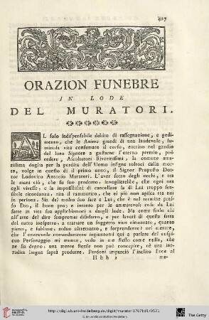 Orazion Funebre in lode del Muratori