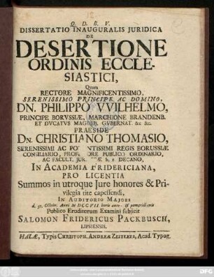Dissertatio Inauguralis Juridica De Desertione Ordinis Ecclesiastici