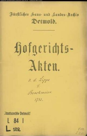 von der Lippe, Drost Joh. Friedrich zu Vinsebeck und Hermann Werner von der Lippe zu Wintrup gegen Sim. Henrich Brockmeier in der Schönemark - Kaduzitätsklage