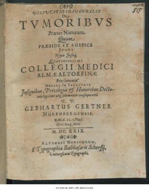 Disputatio Inauguralis De Tumoribus Praeter Naturam