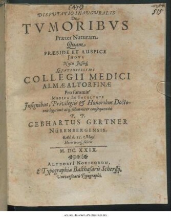 Disputatio Inauguralis De Tumoribus Praeter Naturam