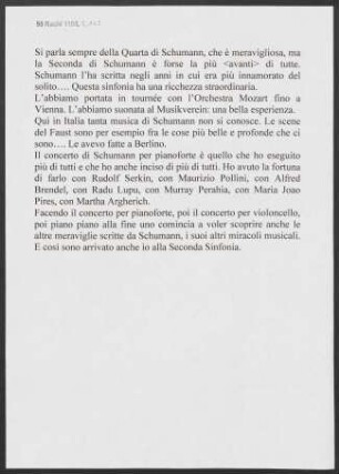 Kurzer Text von C. Abbado über die 2. Symphonie von R. Schumann