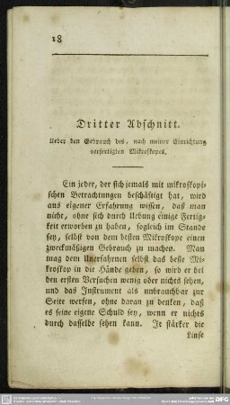 Dritter Abschnitt. Ueber den Gebrauch des, nach meiner Einrichtung verfertigten Mikroskopes