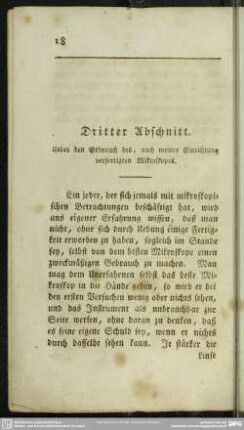 Dritter Abschnitt. Ueber den Gebrauch des, nach meiner Einrichtung verfertigten Mikroskopes