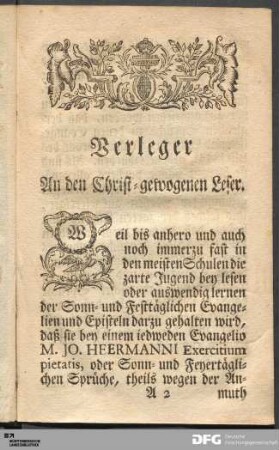 Verleger An den Christ-gewogenen Leser.