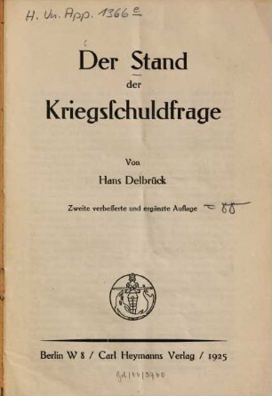 Der Stand der Kriegsschuldfrage