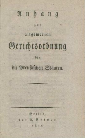 Anhang zur allgemeinen Gerichtsordnung für die Preußischen Staaten