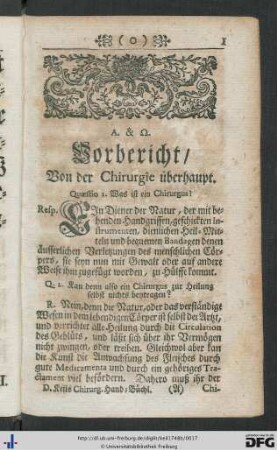 Vorbericht, von der Chirurgie überhaupt.