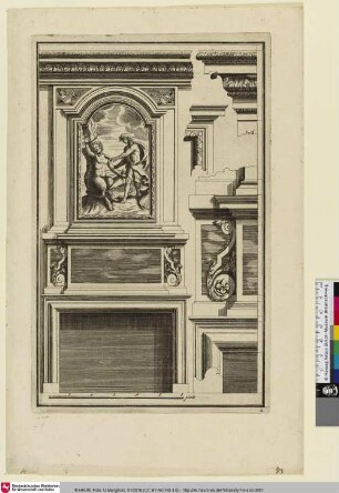 Nouvelles cheminée [Kaminentwurf mit einem beispielhaften Gemälde, die Häutung des Marsyas zeigend]