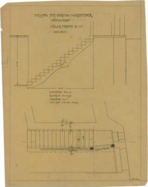 Billing, Hermann; Karlsruhe, Mendelsohnplatz 3 / Kriegsstr. 10; Geschwister Nussberger, Neubau - Kellertreppe (Grundriss; Schnitt)