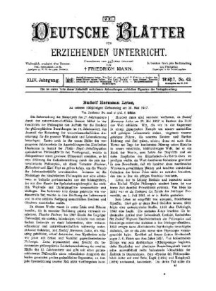 Rudolf Hermann Lotze, zu seinem 100jährigen Geburtstag am 21. Mai 1917