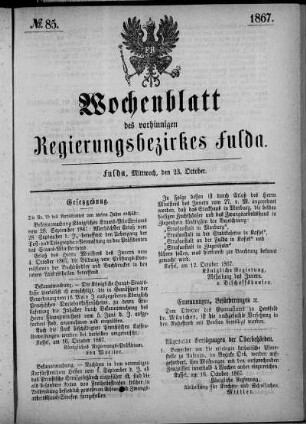 Nr. 85, Ausgabe vom 23. Oktober 1867